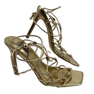 Nine West Gold Strappy Stiletto Heels | Ultra-High Heel & Open Toe